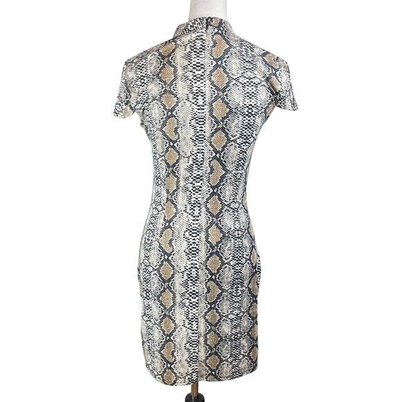 I.AM.GIA Snakeskin Form Fitting Short Cap Sleeves Band Collar Zip Up Mini Dress - Picture 2 of 11